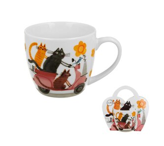 Kubek 460 ml w "koszyczku" Koci Świat KOTY NA SKUTERZE