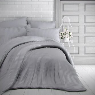 Francouzské saténové povlečení s proužkem 1+2, 200x200, 70x90cm SVĚTLE ŠEDÉ