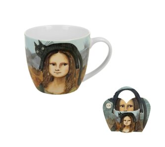 Kubek 460 ml w "koszyczku" Koci Świat MONA LISA Z KOTEM