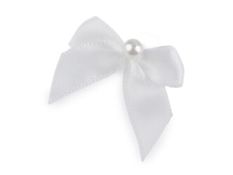 Saténová mašlička s perlou 30x35 mm - 50 ks - 12 Off White