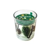 SVÍČKA VE SKLE VÁNOČNÍ BOROVICOVÉ LISTY 8X9CM 206G