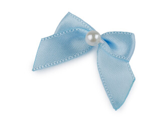 Saténová mašlička s perlou 30x35 mm - 50 ks - 11 modrá světlá