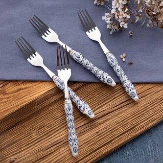 Sada jídelních vidliček | MODERN HAMPTONS | stříbrná s modrými vzory | 4 ks | 727078