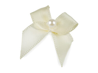 Saténová mašlička s perlou 30x35 mm - 50 ks - 3 krémová světlá