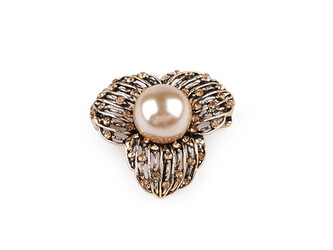 Brož s broušenými kamínky a perlou - 1 ks - 1 růžové zlato