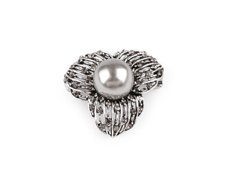 Brož s broušenými kamínky a perlou - 1 ks - 2 stříbrná