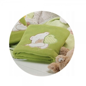 Polárová dečka s vyšívkou 80 x 95 cm, Medvídek - zelený