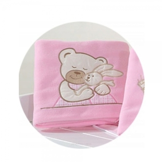 Polárová dečka s vyšívkou 80 x 95 cm, Medvídek - růžový