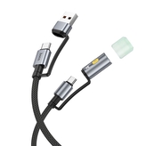 Datový kabel HOCO All in One U138, USB A (3A)/ USB C na USB C (60W), LED světlo, QC 3.0, délka 1,2m, barva černá
