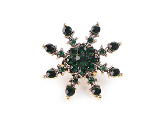 Brož s broušenými kamínky vločka - 1 ks - zelená tmavá