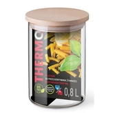 dóza 0,80l, d9,6x14,5cm, THERMO, dř.víčko, var.sklo