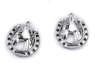 Přívěsek kůň s podkovou 18x21 mm - 20 ks - platina s patinou