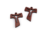 Dřevěný přívěsek křížek 30x38 mm - 12 ks - 2 hnědá