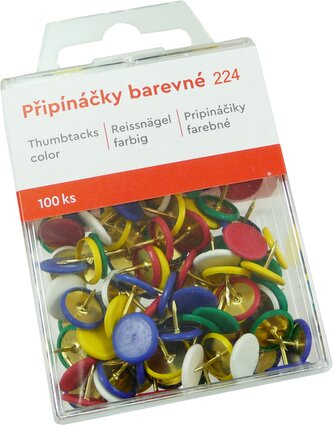 připínáčky 100ks Tempus 224 v plast.krab. barevné potahované