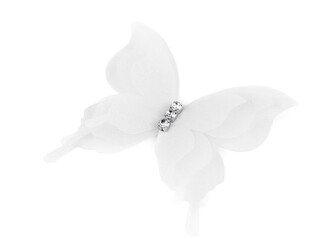 Motýl s broušenými kamínky k našití a nalepení, třívrstvý 3D - 10 ks - 1 Off White