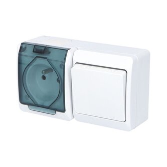 GALATEA IP44 Přepínač střídavý č.6+zásuvka 2P+PE (bílá / průhledné víčko)