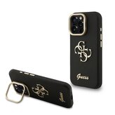 Guess PU Grained 4G Logo Stand Camera Frame Zadní Kryt pro iPhone 15 Pro Max Black