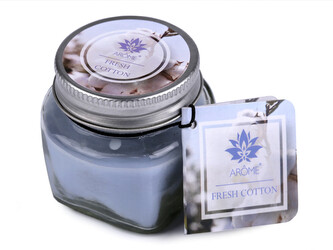 Malá vonná svíčka ve skle s jmenovkou 28 g - 1 ks - 5 (Cotton) modrá ledová