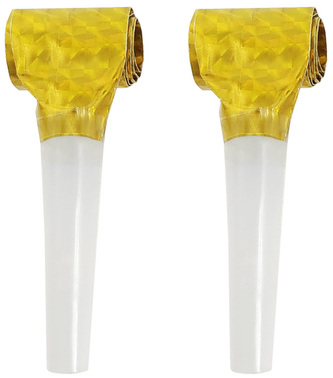 Trąbki holograficzne, złote z białym ustnikiem op. 100szt., GoDan