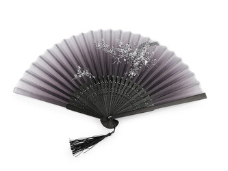 Vějíř textilní s metalickými detaily - 1 ks - 8 černá stříbrná