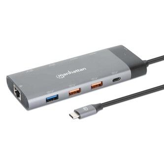 MANHATTAN Dokovací stanice USB-C 10v1, 2xHDMI, USB-C 3.1, USB-C PD 100W, 2xUSB-A 3.1, 3xUSB-A 3.0, RJ45