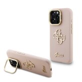 Guess PU Grained 4G Logo Stand Camera Frame Zadní Kryt pro iPhone 16 Pro Pink