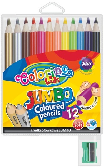 Kredki 12-kol. Jumbo + temperówka Colorino Kids, Patio