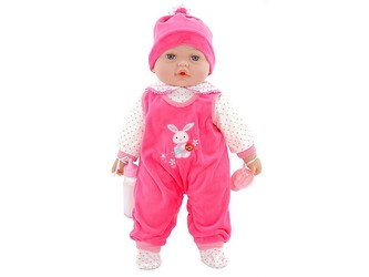 Lalka bobas smoczek + butelka mówi po polsku 45cm