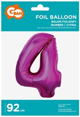 Balon foliowy "Cyfra 4" różowa 92 cm CH-S9R4, Godan