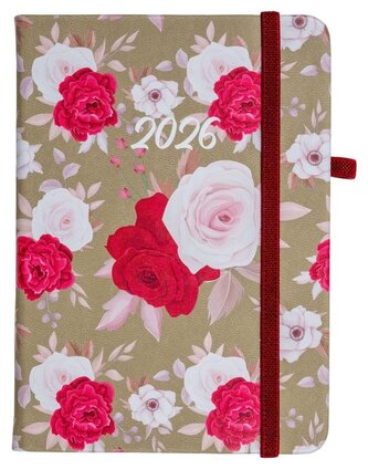 Kalendarz 2025 A6 tyg. Flamenco biało-czer kwiaty