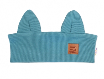 Čelenka Cat s oušky pro děti Hand Made - mořská; 68-80 (6-12m)