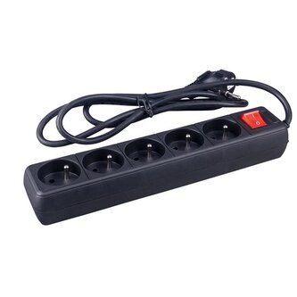 Prodluž.kabel s vypínačem - 5 zásuvek, 1,5m, černý