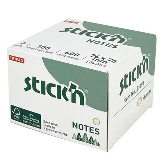 Bloček Hopax, 76 x 76 mm, žlutý, 6 ks