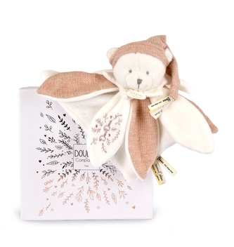 Doudou Dárková sada Plyšový muchláček medvídek s čepičkou 25 cm růžový