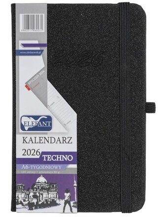 Kalendarz 2026 A6 tygodniowy Techno czarny