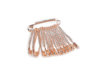 Ozdobný spínací špendlík s broušenými kamínky délka 39 mm - 12 ks - 2 růžové zlato