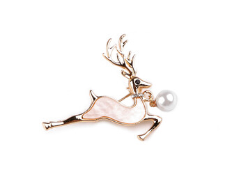 Brož s broušenými kamínky a perlou jelen - 1 ks - 2 zlatá