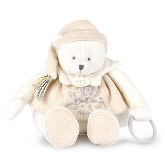 Doudou Dárková sada Plyšový lední medvídek s kroužkem 30 cm béžový