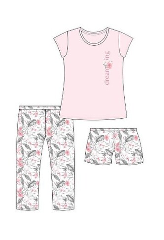 Piżama Cornette 665/311 Dreaming kr/r S-XL trzyczęściowa damska różowy M