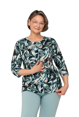 Piżama Martel Maria II 201 3/4 M-2XL damska rozpinana czarny/turkusowy L