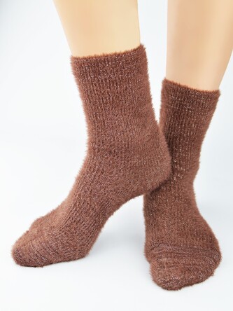 Skarpety Noviti SB079 Puchate Gładkie Lurex 36-41 kawowy 36-41