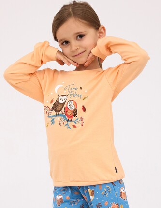 Piżama Cornette Kids Girl 977/176 Owls 2 dł/r 86-128 pomarańczowy 86-92