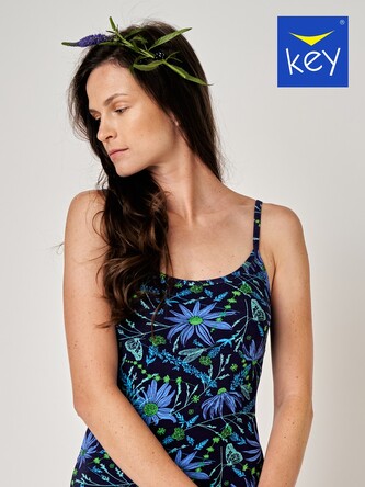 Koszula Key LND 538 A24 w/r S-XL granatowy-kwiatki M