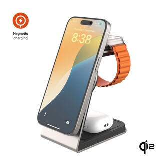 FIXED MagPowerstation Alu 2 nabíjecí stojánek s Qi2/MagSafe (15W) titanový