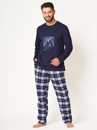 Piżama Key MNS 412 B24 Flanela dł/r M-2XL męska granatowy XXL