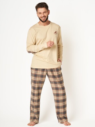 Piżama Key MNS 403 B24 Flanela dł/r M-2XL męska beżowy XL