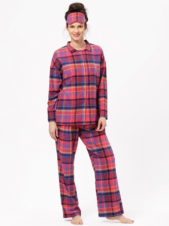 Piżama Key LNS 483 B24 Flanela dł/r 2XL-4XL rozpinana damska różowy-kratka XXL