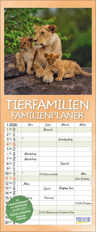 Tierfamilien Familienplaner 2026