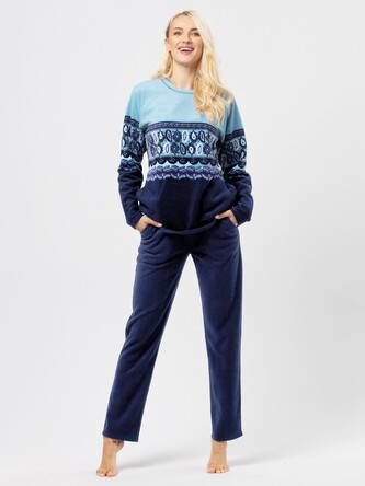 Piżama Key LHS 893 B24 dł/r S-XL damska niebieski-granatowy M