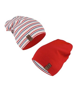 Czapka AJS 50-086 dwustronna dziecięca czerwony 48-50 cm